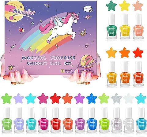 Aieenjor Juego de Esmalte de Uñas para Niños, no Tóxico, a base de Agua, 18 Colores, Secado Rápido, caja de Regalo para Niños a Partir de 3 Años  