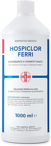 AIESI® Desinfectante Listo para usar para Instrumentos y Dispositivos Médicos a base de Cloruro de Benzalconio Botella de 1 Litro HOSPICLOR FERRI  