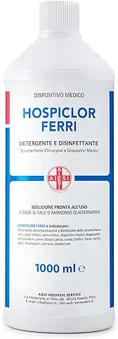 AIESI® Desinfectante listo para usar para instrumentos y dispositivos médicos a base de cloruro de benzalconio botella de 1 litro HOSPICLOR FERRI