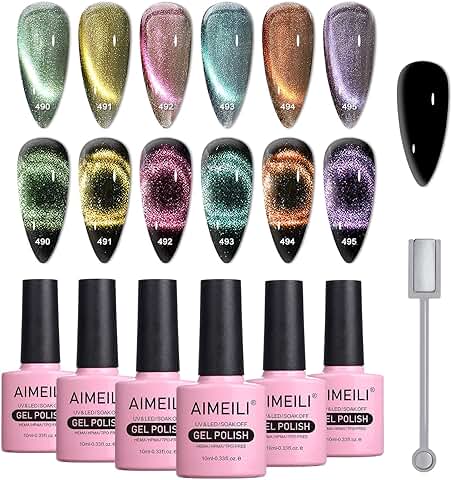 AIMEILI 9D Ojo de Gato Esmaltes Semipermanentes para Uñas Magnético Soak Off UV LED Permanentes Esmalte de Uñas Mix Color Set 6 X 10ml - Set 48  