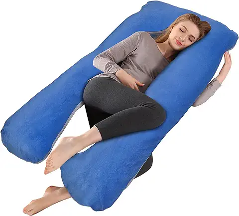 Almohada de Maternidad Almohada de Dormir Lateral en Forma de U Almohada de Lactancia en Forma de U Almohada de Posicionamiento Grande para Mujer Almohada de Dormir Lateral 130*70cm(Dunkelblau)  