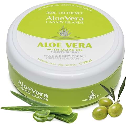 ALOE EXCELLENCE – Crema Hidratante de Aloe Vera con Aceite de Oliva | Crema Facial y Corporal | Crema Hidratante y Regeneradora | Cuidado Diario de la Piel | 100% Natural, Made in Canarias | 50 ml  