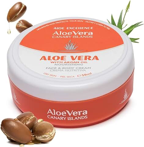 ALOE EXCELLENCE – Crema Nutritiva de Aloe Vera con Aceite de Argán | Crema Facial y Corporal | Hidratante, Regeneradora y Antioxidante | Cuidado Diario | 100% Natural, Made in Canarias | 50 ml  