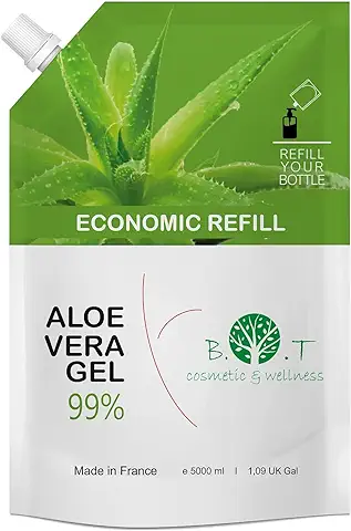 Aloe Vera Gel Puro,100% Natural, Cultivo Ecologico Lanzarote, Aloe Vera Gel Hidratante Piel y Cabello, After Sun, Crema Post Depilacion, After Shave, Acondicionador, 5000 ml  