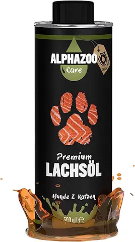 Alphazoo Natural Aceite de Salmón Perros y Gatos 500ml de Noruega, Rico en àcidos Grasos Omega 3 y 6, Embotellado en Alemania, Aceite de Pescado  