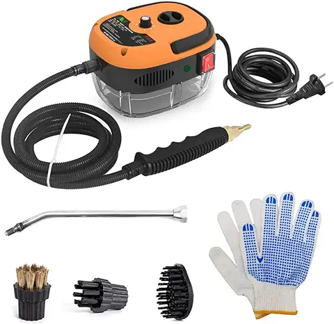 Andoer Limpiador de Vapor Portátil de 2500 W, Limpiador de Vapor de Alta Temperatura con Cabezales de Cepillo, Limpiador Vapor Mano, Aspirador de Vapor para Muebles de Cocina, Baño y Coche  
