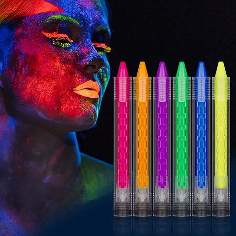 Aomig Pintacaras Infantil, 6 Colores UV Fluorescente Pintura Cara Niños Hipoalergenica, Neon Pintura Facial y Corporal Seguridad No Tóxica, Kit Maquillaje para Niñas Halloween Festival Fiesta Cosplay  