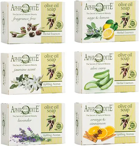 Aphrodite - Set de Jabón de Aceite de Oliva (Sage & Lemon, Jasmine Scent, Aloe Vera, Lavender)  