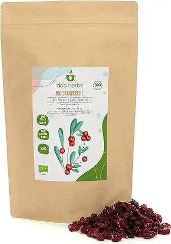 Arándanos Secos Orgánicos (500g), Arándanos Enteros de Cultivo Orgánico, Ligeramente Endulzados con Jugo de Frutas, 100% Naturales y Puros, Snack de Fruta Listo para Comer, Vegano  