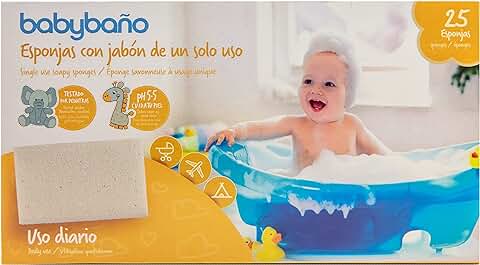 Babybaño Esponja Jabonosa Desechable para Bebés y Niños de 0 a 3 Años. Esponja de Baño de Un Solo Uso con Gel Pediátrico y Dermatológico. Envase Individual. 25 Unidades  