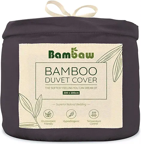 Bambaw Funda Nórdica de Bambú | Antracito - 200x200 cm Duvet Cover | Suavidad | Sostenible | Funda Nórdica Lujo | Funda Nordica Antiacaros | Tejido Transpirable  