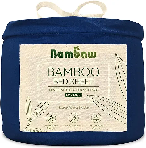 Bambaw – Sábana Bajera 200x200 cm, Ropa de Cama de Bambú, Sábanas Hipoalergénicas, Transpirables, Suaves y Ecológicas, Sabanas Antiacaros – Azul Marino Bambaw – Sábana Bajera 200x200 cm, Ropa de Cama de Bambú, Sábanas Hipoalergénicas, Transpirables, Suaves y Ecológicas, Sabanas Antiacaros – Azul Marino