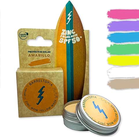 Barreltopia Protector Solar Facial SPF 50 + Zinc Crema Surf Colores - Bloqueador Solar Facial 50 - Sun Zapper Waterproof Eco Natural (Amarillo)  