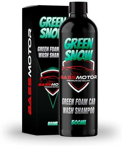 BassMotor Champú Coche Espuma Activa de Colores, Lavado Coche y Moto, Limpia Desengrasa y Abrillanta - Champú Verde Green Snow 500 ml  