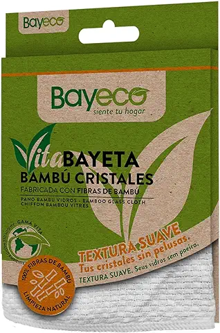 Bayeco Vita - Bayeta de Bambú 100% Ecológica - Blanca - 40x35 cm - Especial para Limpieza de Cristales - Textura Suave y Secado Excelente - Biodegradable  