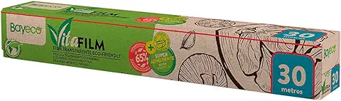 Bayeco - Vitafilm Transparente Eco-Friendly - Producto Sostenible: 65% Recursos Renovables - Super Adherente - Se Ajusta a Todos los Recipientes - Fácil de Cortar - Color Verde - Rollo de 30 Metros  