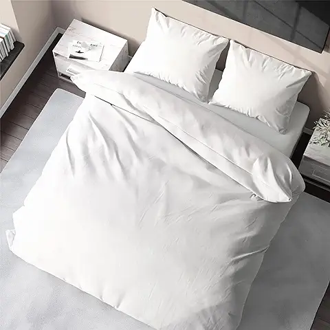 Bedtime Juego de Ropa de Cama de Bambú con Funda de Almohada, Bicolor, Suave, Reversible, 135 x 200 y 80 x80 cm, Color Blanco y Blanco  