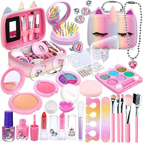 BEYAOBN Kit de Maquillaje Niñas, 31 Piezas Kit de Maquillaje para Niñas Lavable, Juego de Maquillaje Seguro y No Tóxico, Juguetes Niña de Maquillaje, Juguete de Maquillajepara Princesas 3 4 5+ Años  