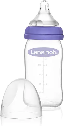 Biberón de Cristal para Leche Materna con Tetina Simuladora del Pezón de Flujo Lento, 160 ml / 1 ud  
