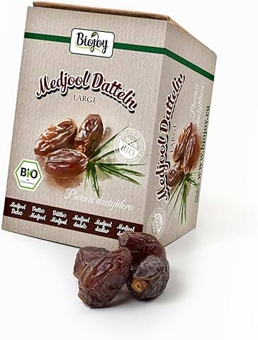 Biojoy Dátiles Medjool de Israel BÍO (1 kg), Enteras y Secas, sin Azufre, Grande  