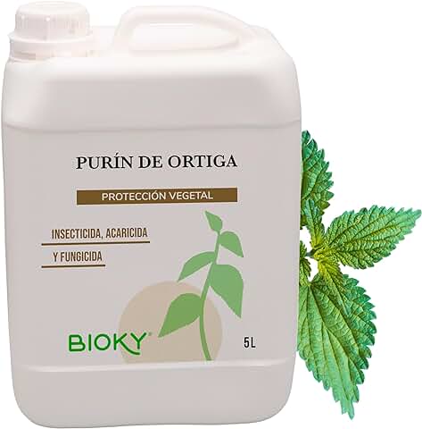 Bioky® Purín de Ortiga Ecológico - Fungicida, Repelente y Fertilizante - Corrector de Carencias de Hierro en Plantas (Clorosis Férrica) - Control de Plagas y Hongos - Poder Reverdeciente Natural (5L)  