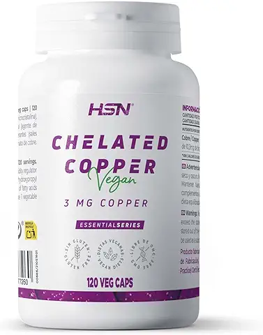 Bisglicinato de Cobre (3 MG Cobre) de HSN | 120 Cápsulas Vegetales con Suplemento de Cobre de ALTA Absorción | No-GMO, Vegano, Sin Gluten  