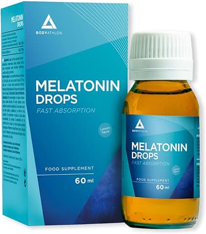 Bodyathlon– 1.9mg Melatonina Gotas 60ml– Rápida Conciliación del Sueño – Melatonina Liquida- Efecto Rápido y Duradero- Sueño Profundo y Reparador– Duerme Bien- Fácil Dosificación– Sabor Limón– Vegano  