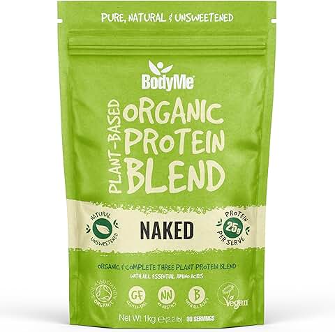BodyMe Mezcla de 24g Proteina Vegana Organica en Polvo | Naked Natural | 1kg | Sin Edulcorante | Baja Carb | Sin Gluten | Todos Aminoacidos Esenciales  