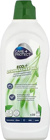 CARE + PROTECT ECO+ Gel Lavavajillas, Combina 4 Funciones en una : Desengrasante, Abrillantador, Sal, Neutralizador de Olores, Hipoalergénico. Es Activo en Ciclos Cortos, 650ml (38 Lavados)  