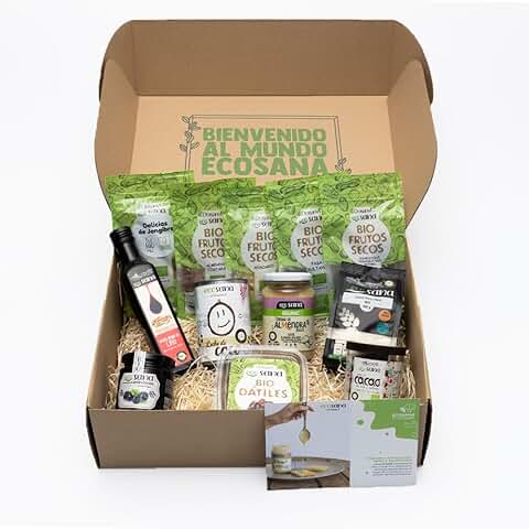 CESTA REGALO ALIMENTACION ECOLOGICA ECOSANA by DRASANVI| Regalo Personal o Regalo de Empresa| Productos Ecológicos con Certificado Bio| Surtido de Productos Procedentes de Agricultura Ecológica  