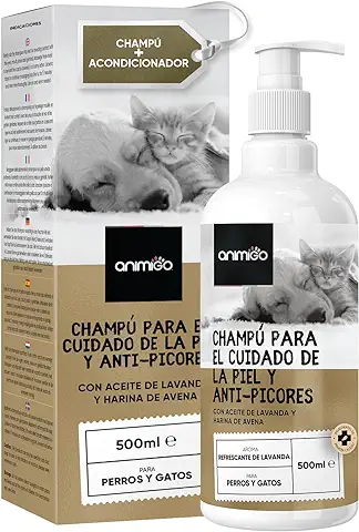 Champú Perros y Gatos Antipicores con Aceite de Coco y Aloe Vera, 500 ml - Gel Hidratante de Baño con Lavanda, Manzanilla, Avena | Higiene Perros Quita Olores y Aliviar Picor Perros de Piel Sensible  