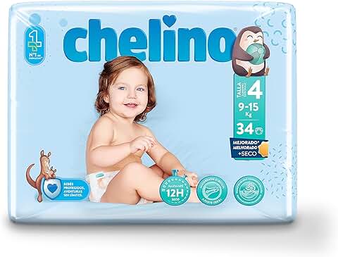 Chelino Pañal Infantil Talla 4 Gateo (9-15kg), 204 Pañales  