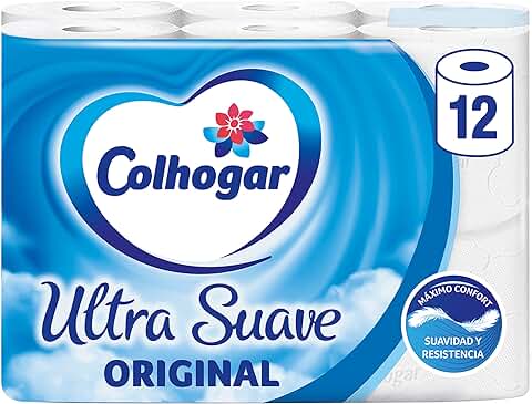 Colhogar Ultra Suave Original x12 - Papel Higiénico Suave - Paquete con 12 Rollos - Papel de Baño de 2 Capas - 100% Libre de Perfume - Blanco