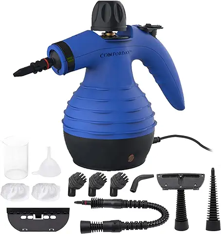 Comforday Limpiador Vapor Mano, Limpiador de Vapor Portátil de Usos Múltiples con 12 Accesorios para Quitar Manchas, Alfombras, Cortinas, Asientos de Auto, Cocina, Piso, Baño  