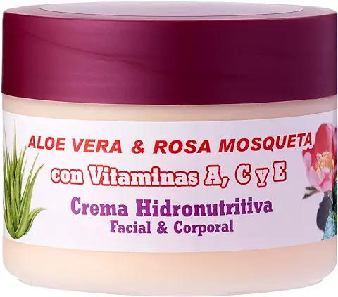 Crema Hidronutritiva Facial y Corporal con Aloe Vera puro de Cultivo Ecológico de las Islas Canarias, Rosa Mosqueta y Vitaminas, 250 ml - Para una piel Radiante -Bionatural 11320  