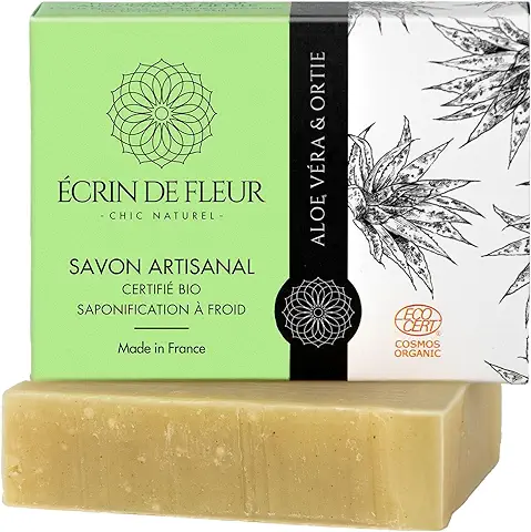 Écrin de Fleur – Jabón Artesanal Orgánico de Aloe Vera y Ortiga, Saponificado en Frío, 1x90g  