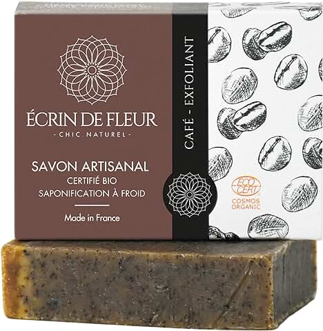 Écrin de Fleur - Jabón Exfoliante de Café Ecológico Hecho a Mano, para Todo Tipo de Piel, sin Productos Químicos, sin Aceite de Palma, 1x90g  