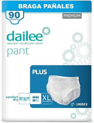 Dailee Pants Plus XL - 90x Pañales Adultos Maxima Absorcion - Braga Pañal Adulto para Ancianos, Hombres y Mujeres - 90 Bragas Incontinencia Mujer y Hombre  