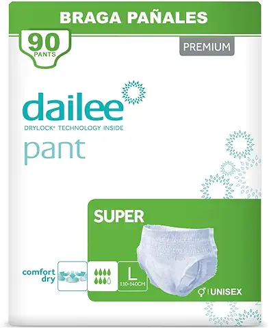 Dailee Pants Super L - 90x Pañales Adultos Maxima Absorcion - Braga Pañal Adulto para Ancianos, Hombres y Mujeres - 6 Paquetes de 15 Bragas Incontinencia Mujer y Hombre  