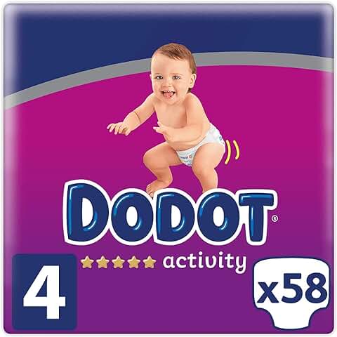 DODOT Activity Pañales Talla 4, 9-14 Kg, con Ajuste Resistente, Blanco, 58 Pañales  