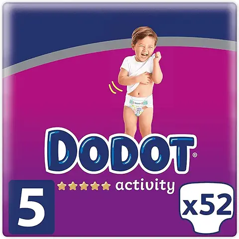 DODOT Activity Pañales Talla 5, 11-16Kg, Pañales con Ajuste Resistente, Blanco, 52 Pañales