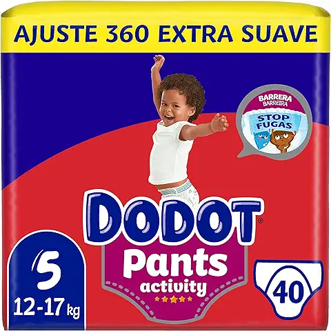 Dodot Activity - Pants Pañal-Braguita Talla 5, Fácil de Cambiar con Canales de Aire, 40 Pañales, 12 a 17 kg, 40, 40 Unidad, 1  