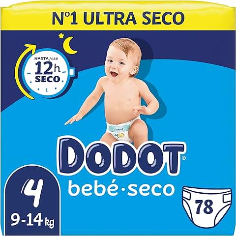 Dodot Bebé- Pañales Talla 4, 9kg-14kg que Garantizan Hasta 12 Horas Seco  