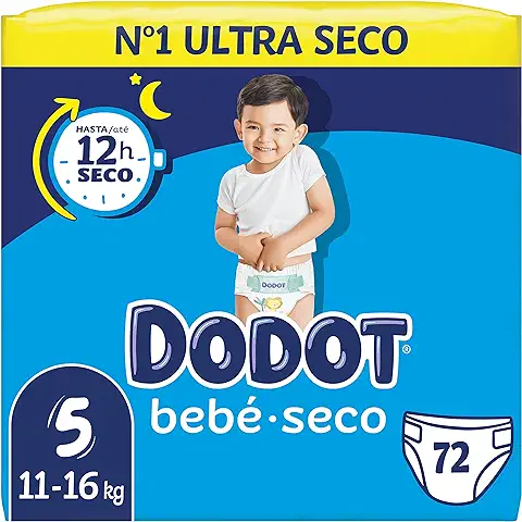 Dodot Bebé-Seco Pañales Talla 5, Pañales, 11kg-16kg, Bebé Seco Que Garantizan Hasta 12 Horas Seco  