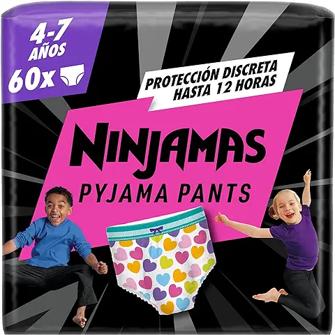 Dodot Ninjamas Pañales para Niña 4-7 Años (17-29 kg), 60 Unidades, Pañal con Protección Anti-Fugas Durante la Noche  