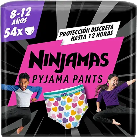 Dodot Ninjamas Pañales para Niña 8-12 Años (27-43 kg), 54 Unidades, Pañal con Protección Anti-Fugas Durante la Noche  