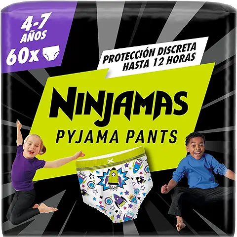 Dodot Ninjamas Pañales para Niño 4-7 Años (17-29 kg), 60 Unidades, Pañal con Protección Anti-Fugas Durante la Noche  