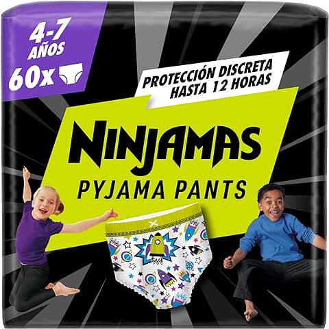 Dodot Ninjamas Pañales para Niño 4-7 Años (17-29 kg), 60 Unidades, Pañal con Protección Anti-Fugas Durante la Noche  