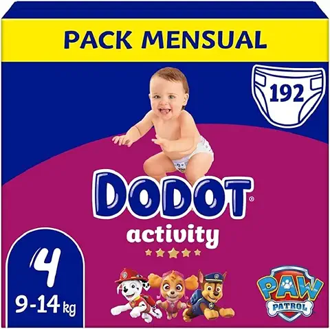 Dodot Pañales Bebé Activity Talla 4 (9-14 kg), 192 Pañales con Ajuste Más Resistente  