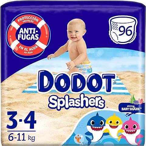 Dodot Pañales Bebé Bañador Splashers, Talla 3-4 (6-11 kg), 96 Pañales Desechables con Protección Anti-Fugas en el Agua  